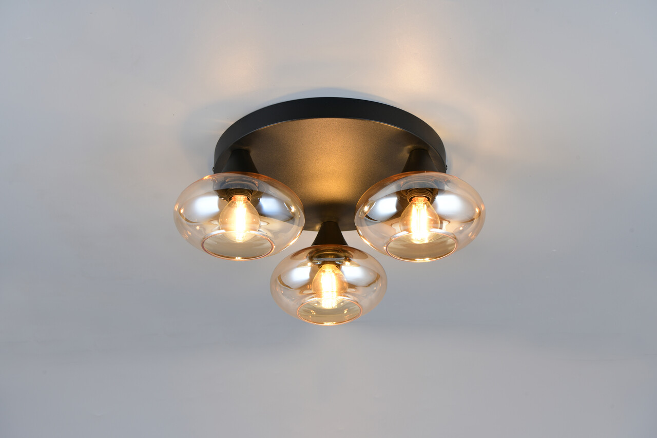Plafoniera Divina, RL, 39x15 cm, 10W, 3x E14, sticla, negru/chihlimbar - imagine 6
